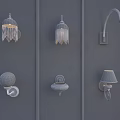 Various Unique Wall Lamps With Different Designs Mounted On Dark Wall