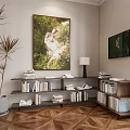 Modern Multi tiered Wooden Bookshelf Interior With Books Artwork And Potted Plant