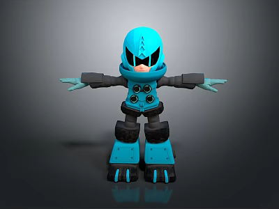 Blue Robot 3D Model Character With Mechanical Armor Open Arms Standing Design 3d model