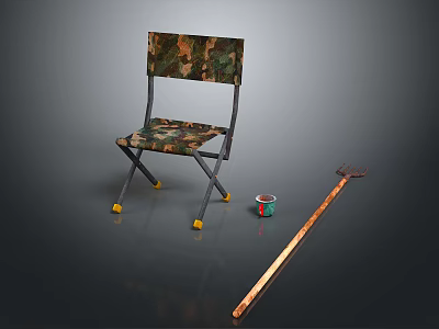 Folding Single Chair With Camouflage Pattern Metal Frame And Yellow Anti-slip Pads 3d model