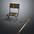 Folding Single Chair With Camouflage Pattern Metal Frame And Yellow Anti-slip Pads