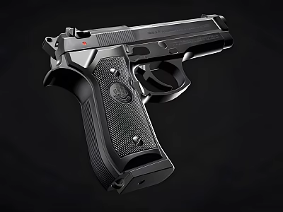 Modern Black Pistol With Textured Grip And Sleek Metal Components On Dark Background 3d model