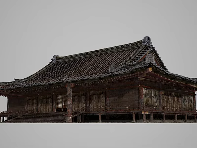 Traditional Ancient Building With Classic Wooden Roof Tiles And Ornate Eaves Design 3d model