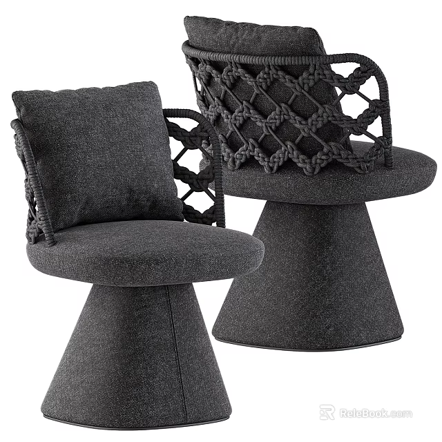 Modern Single Chair With Woven Backrest Cushioned Seat And Conical Gray Base 3d model 