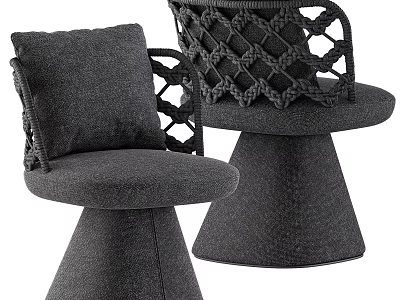 Modern Single Chair With Woven Backrest Cushioned Seat And Conical Gray Base 3d model