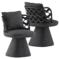 Modern Single Chair With Woven Backrest Cushioned Seat And Conical Gray Base