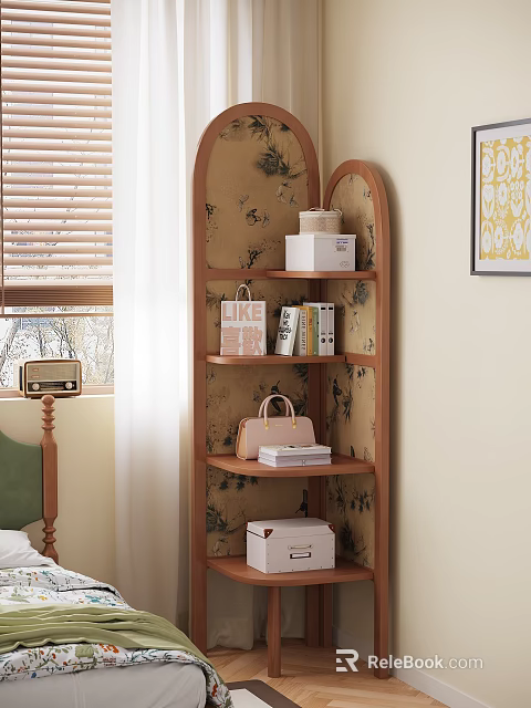 Shelf Style Locker with Floral Pattern Background White Boxes Books Pink Handbag LIKE Sign Decor 3d model 