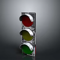 Classic Traffic Light With Red Yellow Green Circular Lights And Metal Frame
