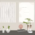Modern Wall Decor With Striped Geometric Patterns Built In Lighting And Decorative Plants 3d model