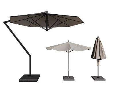 Different Types of Outdoor Patio Umbrellas with Various Designs and Stands 3d model