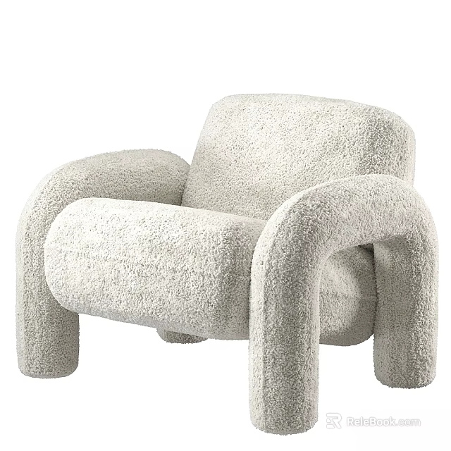 Plush Cream Colored Lounge Chair With Curved Armrests And Rounded Backrest 3d model 