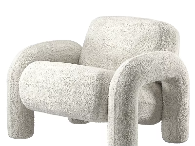 Plush Cream Colored Lounge Chair With Curved Armrests And Rounded Backrest 3d model