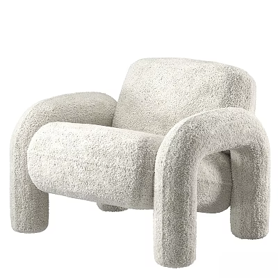 Plush Cream Colored Lounge Chair With Curved Armrests And Rounded Backrest 3d model