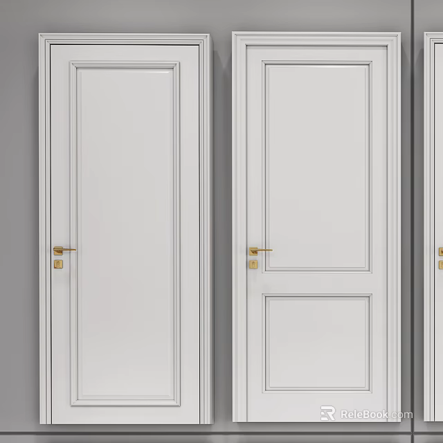 Modern White Hinged Door For Home Interior With Gold Handle And Clean Design 3d model