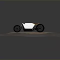 White Motorcycle with Black Wheels and Sleek Design on Sandy Ground