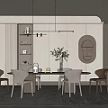 Modern dining table and chair combination 3d model