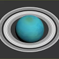 Glowing Blue Planet With White Rings And Reflection On Dark Background 3d model