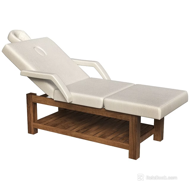 Modern Lounge Chair Featuring Beige Upholstery Dark Wooden Frame And Storage Shelf 3d model 