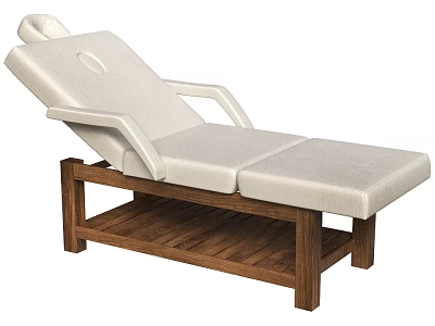 Modern Lounge Chair Featuring Beige Upholstery Dark Wooden Frame And Storage Shelf 3d model