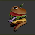 Cartoon Hamburger With Eyes Olive Lettuce Tomato Onion Rings And Cheese