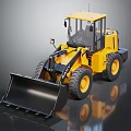 Yellow Construction Loader with Front Bucket Large Tires and Cab on Reflective Surface 3d model