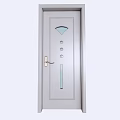 Modern White Hinged Door With Decorative Glass Panels And Golden Handle