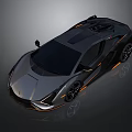 Black Sports Car With Sleek Aerodynamic Design And Orange Exterior Accents