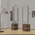 Modern Freestanding Coat Racks With Wooden Base Hanging Hat And Checkered Shirt