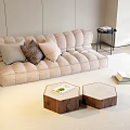 Lazy Sofa Fabric Lazy Sofa Fabric Multi-Person Sofa Pillow Solid Wood Mother and Mother Coffee Table Combination Metal Edge 3d model