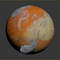 Orange And White Planet With Swirled Patterns And Broken Spaceship Debris