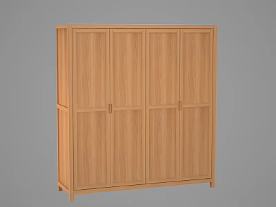 Simple Design Wooden Wardrobe With Four Doors And Light Wood Finish 3d model