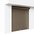 Brown Roller Shutter Security Door Installed On White Building Wall With Overhang 3d model
