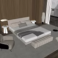 Modern Bedroom Interior With Wooden Walls Bed Nightstands Armchair Bench And Floor Lamp