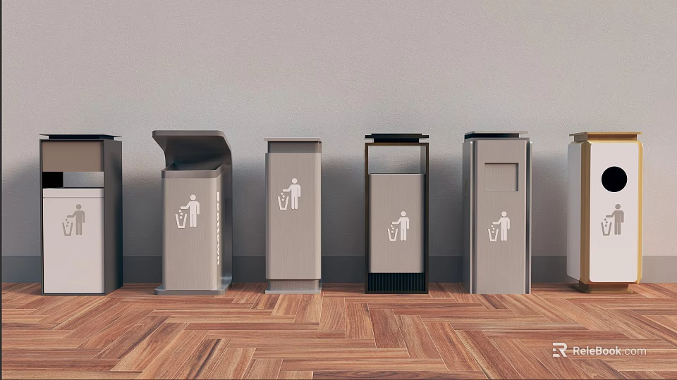 Different Styles Of Trash Bins For Indoor Use 3d model 