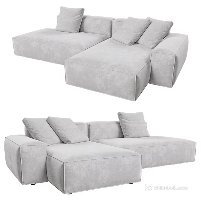 Modern Light Gray Sectional Sofa With Plush Cushions And Comfortable Armrests 3d model