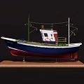 Detailed Decorative Model Ship With White Blue Green And Red Hull On Wooden Base