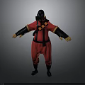 Protective Red Jumpsuit With Black Gloves Boots Gas Mask And Orange Gear