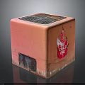Pink Weathered Cube With Peeling Paint And Coca Cola Logo On Grid Top