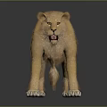 3D Rendered Lion Model in Standing Posture with Brown Yellow Fur and Open Mouth
