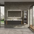 Modern Bathroom Cabinet Design With Large Mirror Double Sink And Marble Countertop