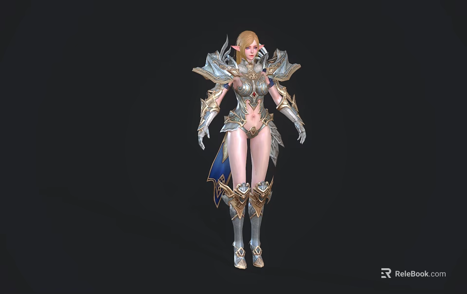 Elegant Fantasy Game Movie Character In Shiny Metal Armor With Golden Hair 3d model 