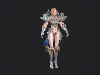 Elegant Fantasy Game Movie Character In Shiny Metal Armor With Golden Hair 3d model
