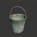 Vintage Rustic Metal Bucket With Silver Body Handle And Rusty Yellow Rim