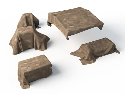 Furniture Pieces Covered With Brown Cloth In Various Shapes And Sizes 3d model