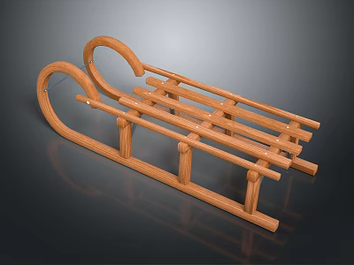 Traditional Wooden Sleigh With Curved Handles And Slatted Base For Winter Outdoor Use 3d model