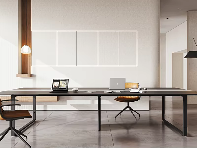 Modern Conference Table Setup With Ergonomic Chairs And Laptops In Office Space 3d model