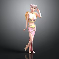 Children's 3D Character Model With Pink Hair Yellow Wings And Pink Dress Standing Pose