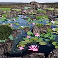 New Chinese-style Waterscape Modern Lotus Pond Waterfront Park Lotus Pond Fake Rock Stack Koi Pond Lotus Pond Rock Rock Combination 3d model