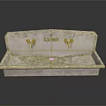 Old Stained Stone Kitchen Sink With Double Faucets For Food Preparation
