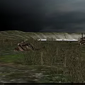Cartoon Scene of Wilderness With Flames Fallen Characters Grassland And Cloudy Sky